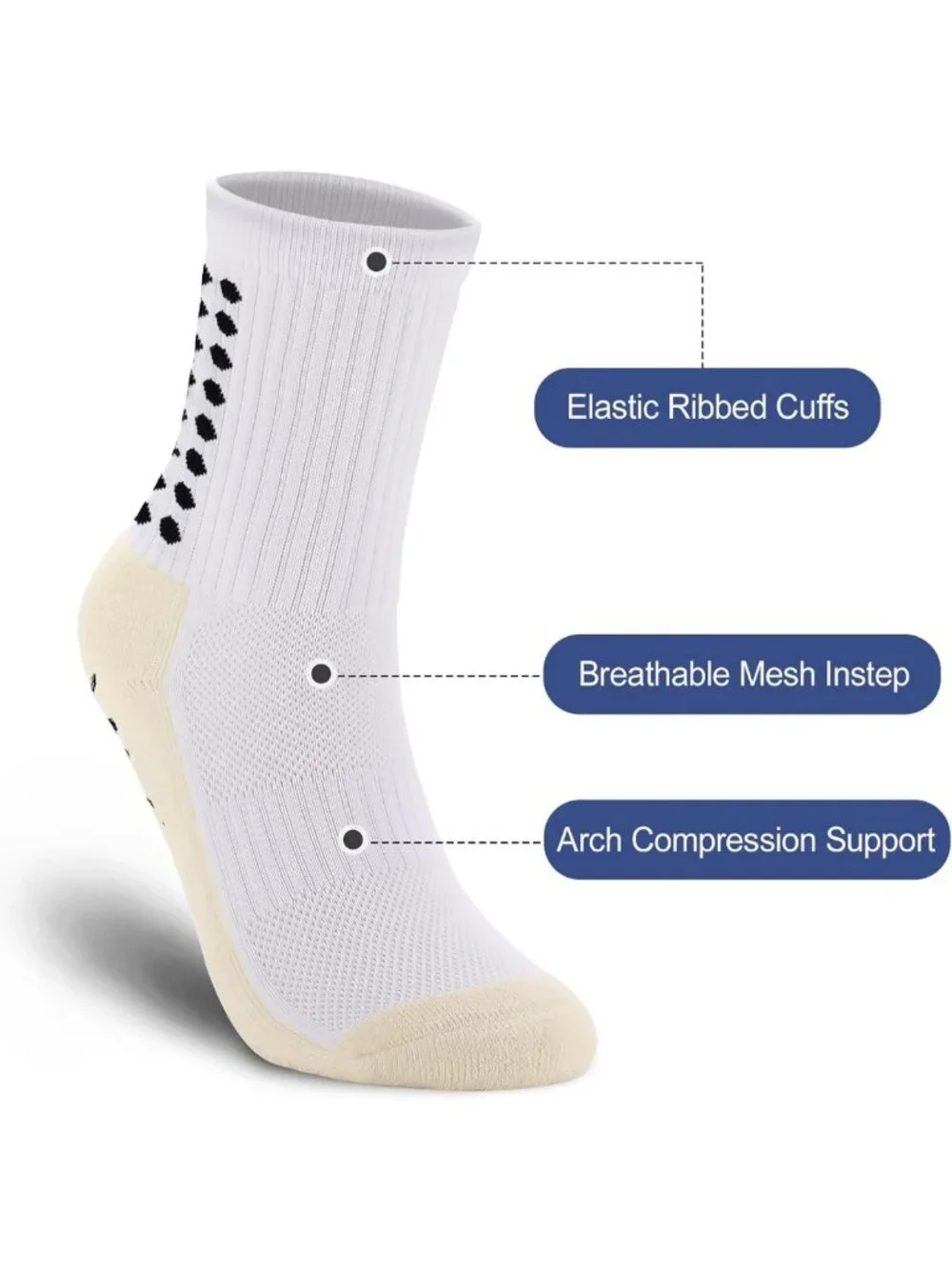 5 Pairs Kids Non-Slip Soccer Socks - Cushioned Athletic Sports Grip Socks